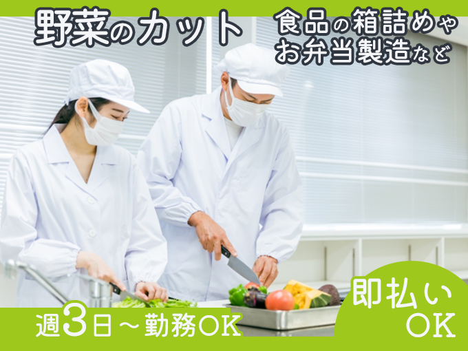 【2ヵ月短期】野菜のカット(お弁当製造や食品の箱詰めなど)／週3日～OK・即払いOK・即日勤務可 | 株式会社フルキャスト 沖縄営業課の求人