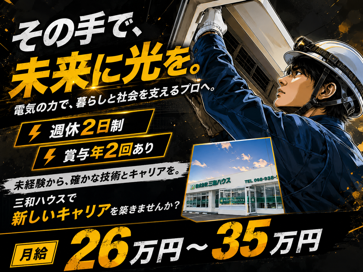 【週休2日制】電気工事士（クーラーの取り付け・取り外しなど） | 株式会社 三和ハウスの求人