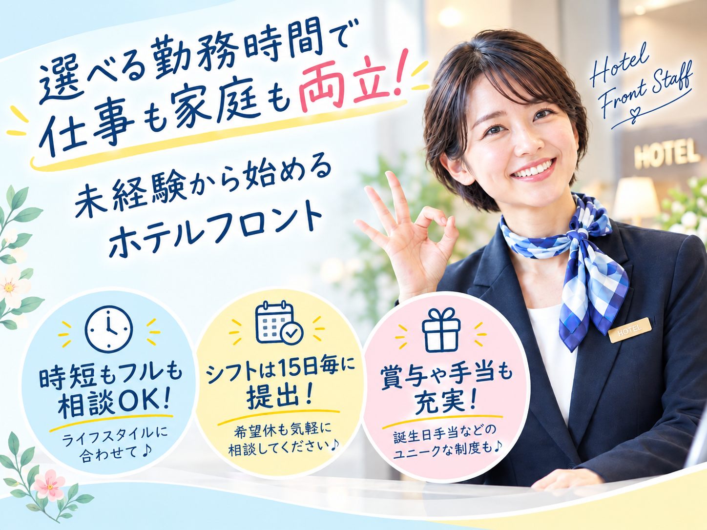 ホテル受付・フロントスタッフ（選べる勤務時間／時短勤務OK／未経験歓迎／残業ほぼなし） | 沖縄サンプラザホテルの求人