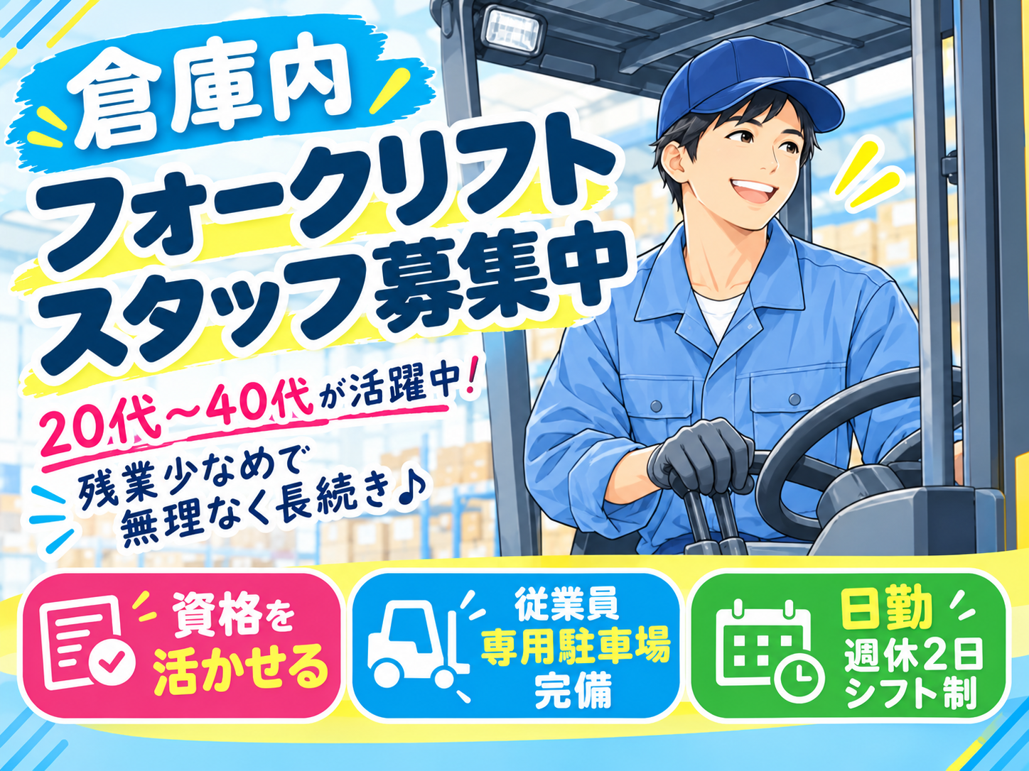 【高時給×日勤のみ】倉庫内フォークリフト作業スタッフ（無料駐車場完備／週休2日／希望休OK） | 株式会社グロップ　沖縄オフィスの求人